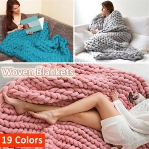 Hot Yarn Knitted Blanket Handmade Hand-knitted Warm Chunky Knit Blanket Merino Soft Wool Thick Yarn Bulky Sofa Throw