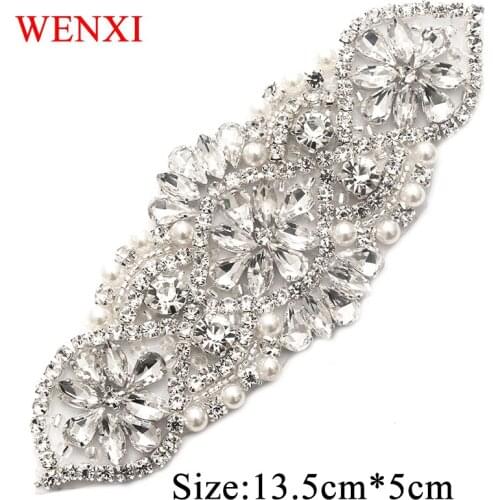 WENXI 10PCS Handmade Beaded Rhinestones Appliques Sewing On For Dress Sash Bridal Gown Sash Accessory WX852