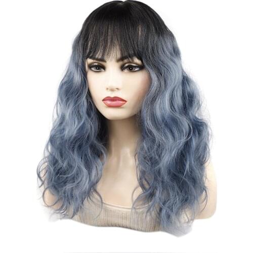 Water Wave Wig Wavy Hair 20inch 200g Drag Queen Fashion Wigs Black Blue Color For White Black Women