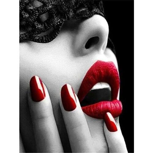 Woman Red And Black Printed Canvas 11CT Cross Stitch DIY Embroidery Full Kit DMC Threads Handiwork Hobby Handmade Floss