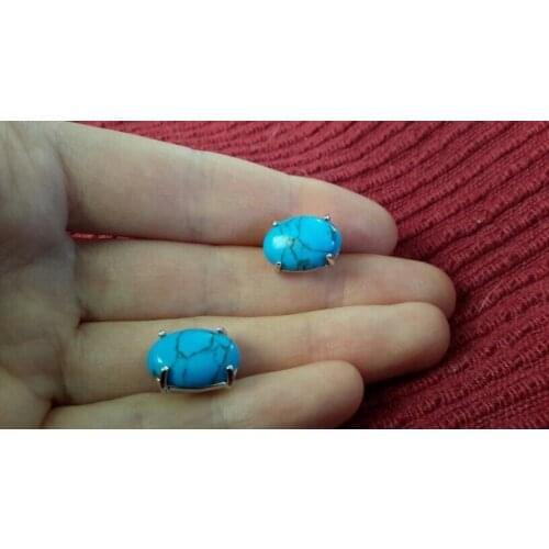 Miss charm 0000127 Genuine Blue Handmade Oval Stud Earrings