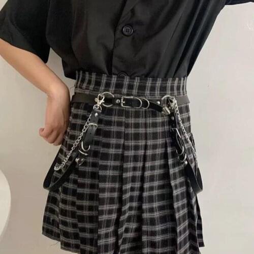 Women Gothic Adjustable Leather Waist Belt Chain Belt For Women Punk Hip-hop Heart Buckle Belt With Chain Female Belt