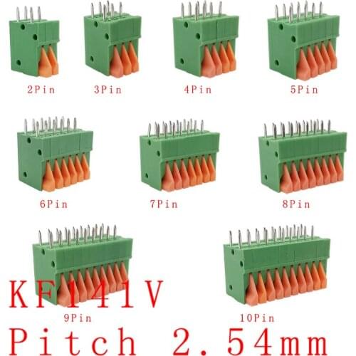 10Pcs KF141R KF141V 2.54mm Pitch PCB Straight / Bent Foot Connectors 2/3/4/5/6/7/8/9/10 Pin Spring Screless Terminal Block Green