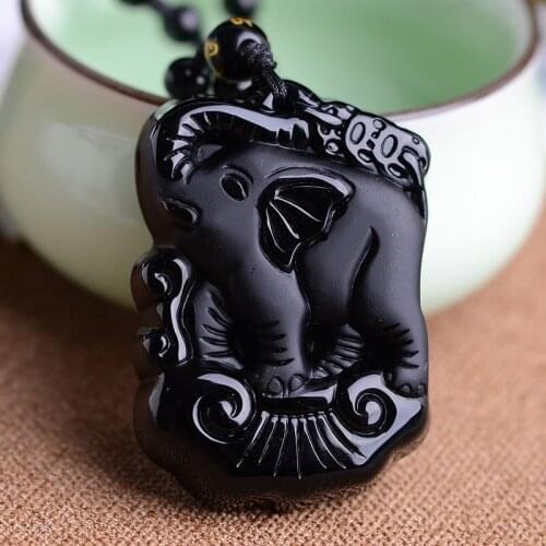 100% genuine, natural obsidian elephant pendant