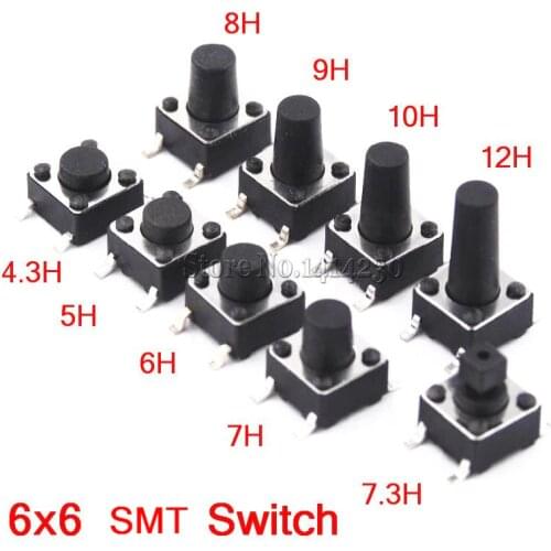 1000Pcs 6x6mm Panel PCB Momentary Tactile Tact Mini Push Button Switch SMT 4pin 6x6x4.3-12 MM 6*6*4.3MM 5MM 6MM 7MM 8MM - 12MM