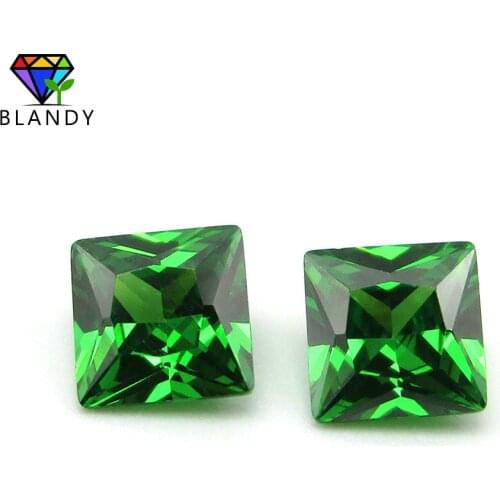 2*2mm~10*10mm Loose Square Shape Green Cubic Zirconia 5A Grade Princess Cut CZ Stone Synthetic Gems For Jewelry