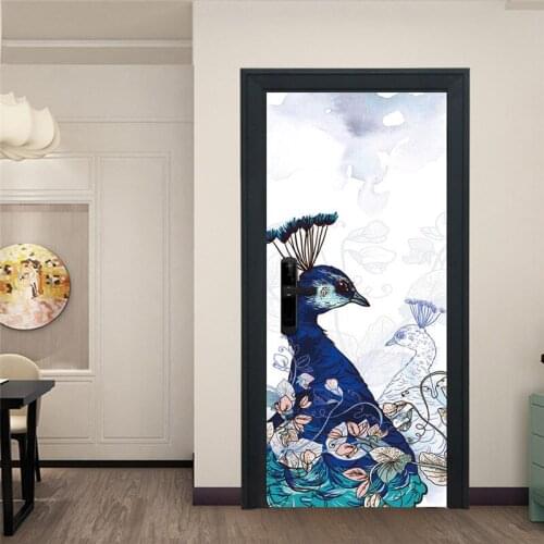 3d Door Mural Art Animal Wall Poster Blue Removable Room Diy Wallpaper Home Gate Renovation For Tile Stickers