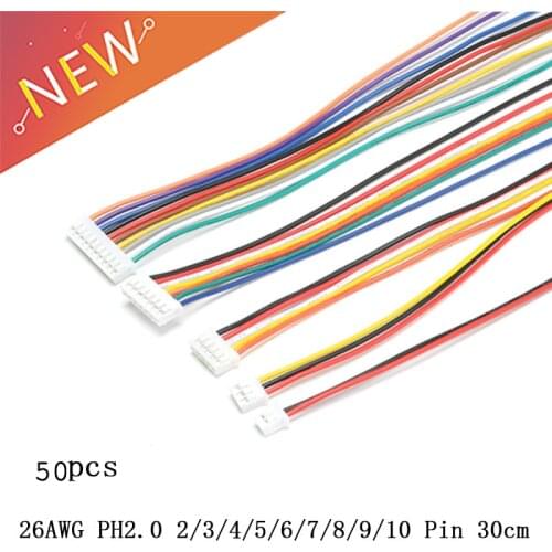 50Pcs/lot JST 2.0 PH 2.0 2/3/4/5/6/7/8/9/10-Pin Connector Plug With Wires Cables 26AWG New S18 Drop ship