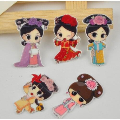 50pcs Mixed China Qing Dynasty Princess Flatback Resin Planar Lovely Chinese Girl Resin Cabochon DIY Craft Embellishments FR166