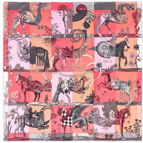 90cm Handmade Crimping Silk Scarf Women Twill Satin Square Scarf Animal Beast Hijab Scarf Shawl Handkerchiefs For Hair Women