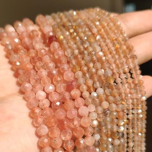 AA+ Natural Sunstone Faceted Loose Gems Beads for Jewelry Making DIY Christmas Gift Bracelets 15'' Tiny Sun Stone Bead 2/3/4mm