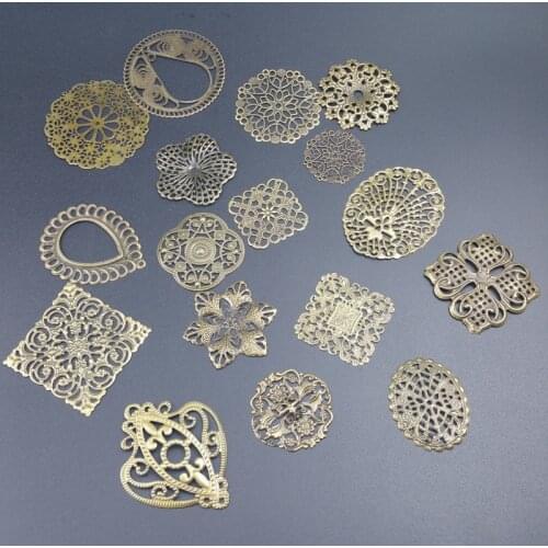 Antique bronze Metal Filigree Flowers Slice Charms base Setting Jewelry DIY Components