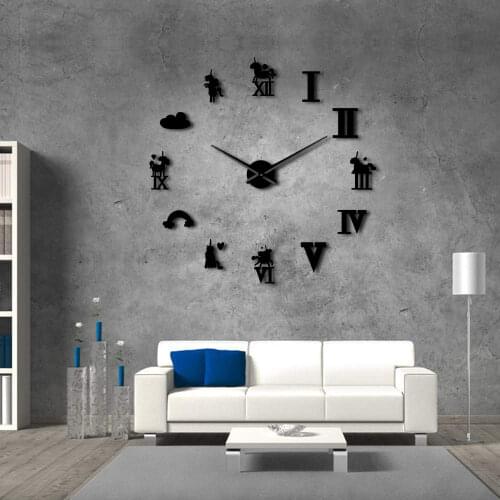 Unicorn Large DIY Wall Clock Rainbow Cloud Magical Unicorns Giant Clock Modern Design Kid Room Living Room Wall Watch Art Decor