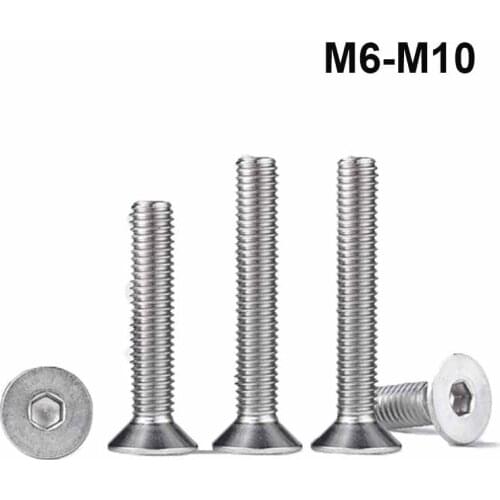 M6 M8 M10 304 A2 Stainless Steel Hex Socket Flat Countersunk Head Screws Hexagon Bolt DIN7991 Fastener Parter Length 8mm-120mm