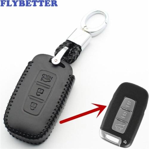 FLYBETTER Genuine Leather 3Button Smart Key Case Cover For Hyundai Sonata/Elantra/IX35 For Kia K5/Sportage/Sorento/Forte L213
