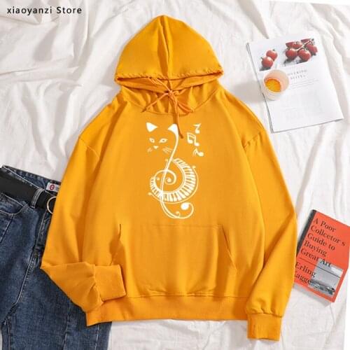 Black Cat Printed Music Funny Kawaii hoodies Women Harajuku sweatshirts Women joggers Graphic pullovers Women 2020