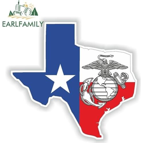 EARLFAMILY 13cm x 11.7cm Texas Usmc Map Flag Marine Sticker Silhouette Decal USA Military Aufkleber Decal Waterproof Car Sticker