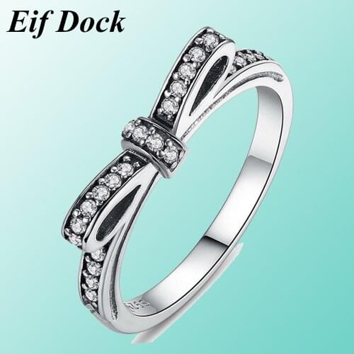 Eif Dock Hot Sale Silver Color Bow Ring For Women Trendy CZ Zirconia Lucky Rings Fashion Jewelry Dropshipping