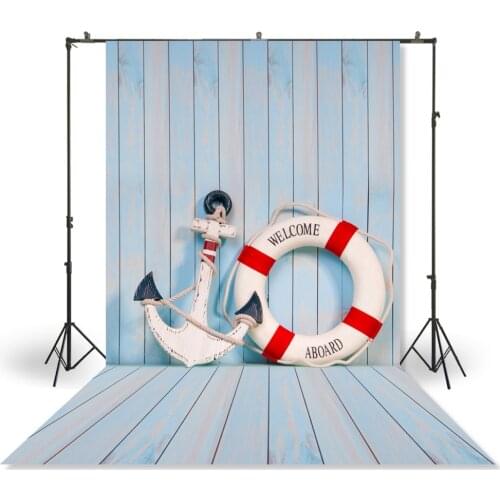 HUAYI Photography Backdrop Newborns Baby Child Photo Booth Background Vintage anchor Blue Wooden Studio Floordrop XT-3647