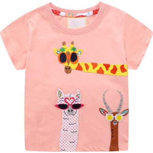 2021 Girls T-shirt Animal Giraffe Applique T Shirt Summer Tops Tshirt Camisetas Boys T-shirts Koszulki Kids Clothes Tee Shirt