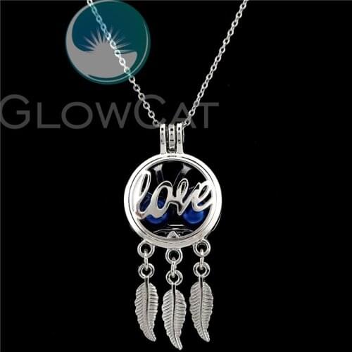 K790 Letter Love Dream Catcher Beads Cage Essential Oil Diffuser Aroma Stone Pearl Cage Locket Necklace Girl Friend Gift