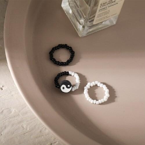 3Pcs Retro Yin Yang Beaded Pearl Rings Natural Freshwater Pearl Geometric Rings for Women Continuous Circle Minimalist Ring