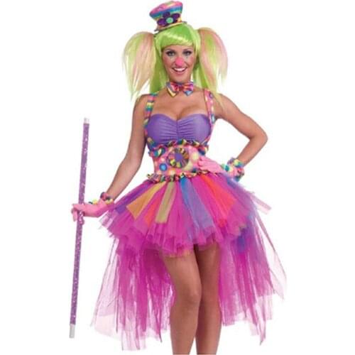 Halloween Costumes Sexy Circus Clown Color Sling Princess Dress Clothes Stage Performance Clothing
