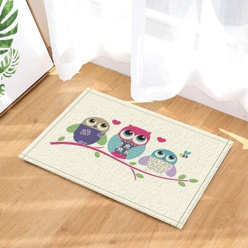 Tapis de Salle de Bain avec Fond Blanc Rouge et Feuilles Vertes Motif Chouette