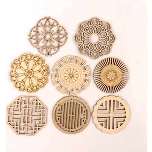 Chinese style Retro Frame Wooden Pattern Round Square Scrapbooking Craft Handmade Accessory Sewing Home Decor DIY 64mm