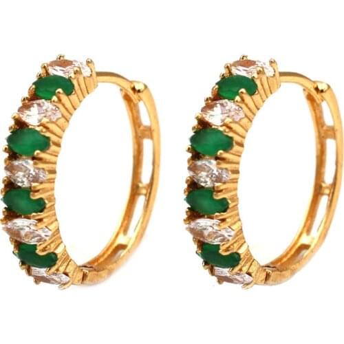 1pair Small Hoop Earrings Green Clear CZ Paved Earring Gold Plated Round Circle Piercing Zirconia Indian Bohemia Jewelry