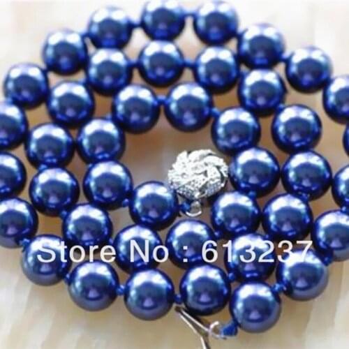 Fashion Dark Blue Beaded Necklace For Women Shell Round Simulated Pearl 10mm Beads Strand Chain Necklaces Jewelry 18 inch MY5324
