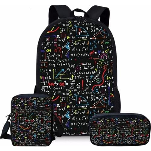 Black Math Formula Print School Bag Set for Teenager Boys Girls Cool Children Kids Geometric Schoolbag Bookbags