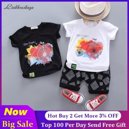 New Baby Clothing Set For Boys Girls Cute Summer Casual Clothes Set Cotton Bicycle Top Black Shorts Suits Kids Clothes 1-4 Years