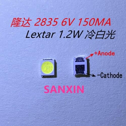 100PCS Original LEXTAR 2835 3528 1210 6V 2W SMD LED For Repair TV Backlight Cold white LCD Backlight LED