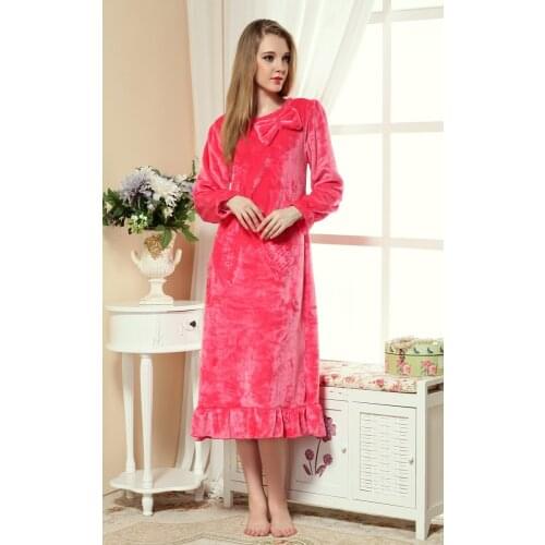 Autumn And Winter Ladies Extra Size And Thickened Coral Flannel Long-Sleeved Princess Extra Long Nightgown Sleepwear Home Dress