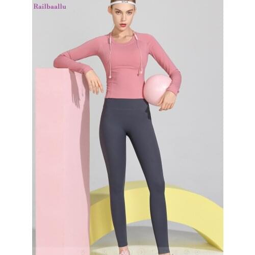Railbaallu 2 Pieces Sets Women Active Fitness Long Sleeves Shirt+Leggings Sports Wear Yoga Suit