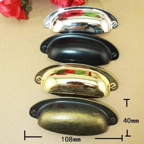 88mm vinatge style shell drawer cabinet pulls knobs bronze silver gold black cup / cover dresser door handles 3.5"