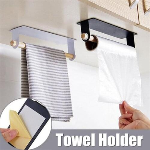 Self Adhesive Paper Towel Holder Wall Mount Towel Hanger Bar Cabinet Rag Hanging Holder Toilet Paper Shelf For Kitchen Bathroom
