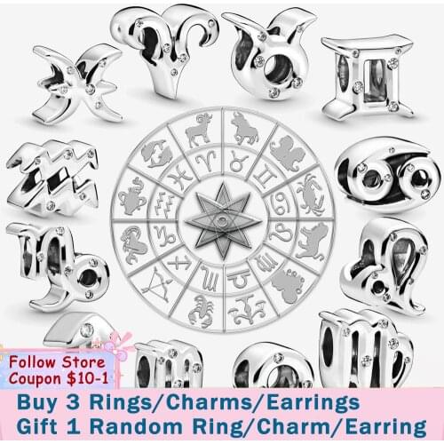 Smuxin 925 Sterling Silver Beads 12 Constellations Charms fit Original Pandora Bracelets for Women Jewelry Making Girl Gift