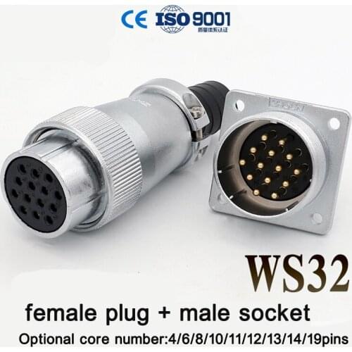 WS32 Aviation Plug Socket TQ/KZ Square Flange Formal 4/6/8/10/11/12/13/14/19 Pins