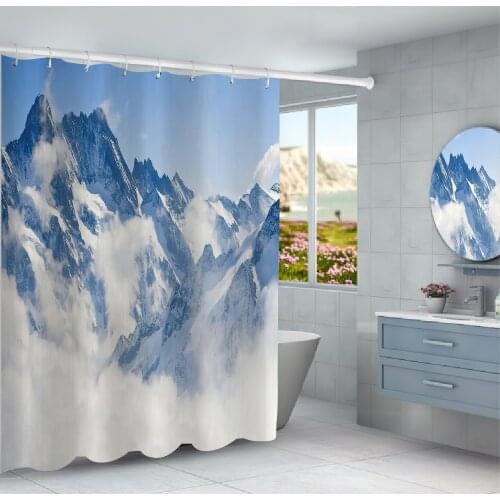 Icy Mountain Peak Shower Curtain Set Bath Mats Rugs Waterproof And Mildew Proof Bathroom Curtain With Hooks Decor For Bathroom