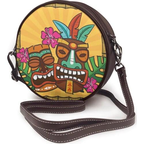 Tribal Masks Flowers With Ethnic Style Round Crossbody Cell Phone Shoulder Bag Messenger Bags Fashion Daily Use For Women Wallet