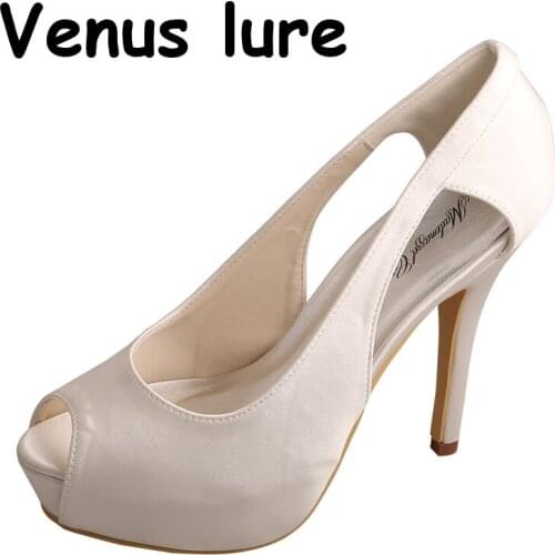23 Colors) Ladies Platform Shoes Bridal Peep Toe Ivory Color High Heel Wedding Size 8