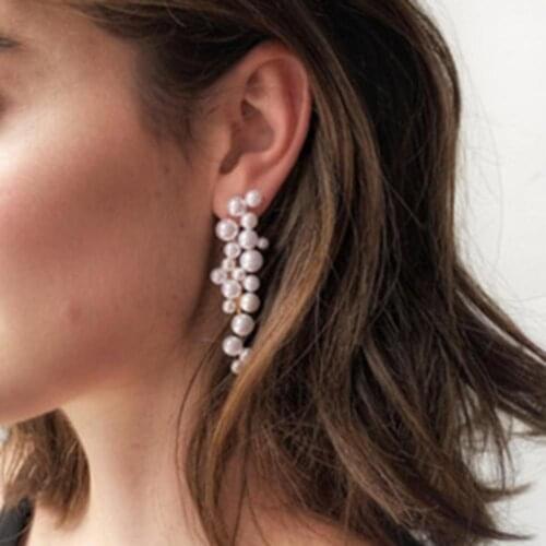 Fashion Jewelry Elegant Pearl Dangle Earring ForWomen Girls Unique Twisted Big Earring Long Stud Earring Brinco State-ment серьг