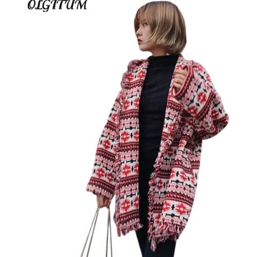 Autumn New Europe style knit jacket tassel stitching jacket Suit collar loose coat High Quality women cardigan coat with belt