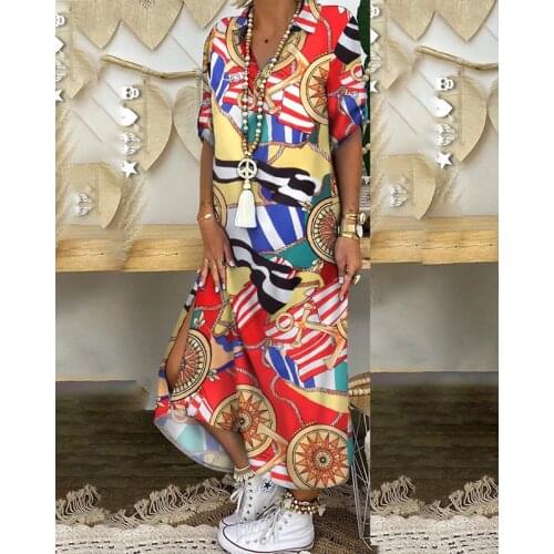 Fashion Multicolor Print Long Shirt Dress Women 2021 Elegant Casual Robe Short Sleeve Summer Ladies Split Button Shirt Dresses