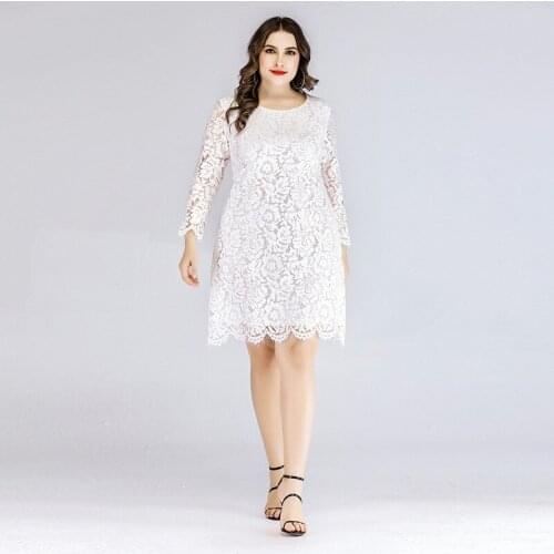 4XL 5XL 6XL Plus Size Lace Summer Dress Women Clothing Wrist Hollow Out Mini Dresses Elegant Causual Robes Casual Beach Dresses