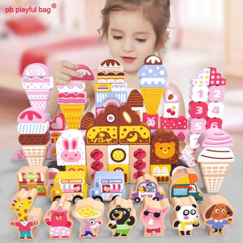 PB Playful Bag 116 PCS Colorful Ice Cream Building Blocks Childrens Simulation Kitchen DIY Toy Set Early Educational UG45