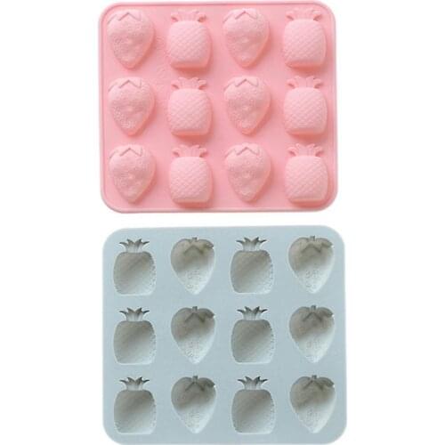 12 Even Fruit Shaped Silicone Chocolate Mold 3D Strawberry Pineapple Candy bar Fondant Molds Cake Decorating Tools