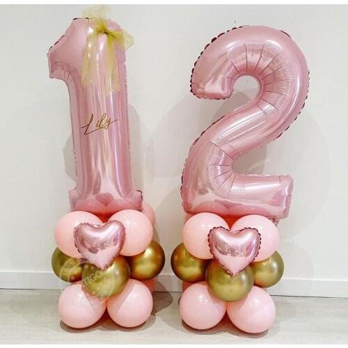 17Pcs/set Pink Number Foil Balloons Happy Birthday Baby Girl Kids Party Decorations Princess 1st Birthday 1 2 3 4 5 6 7 8 9